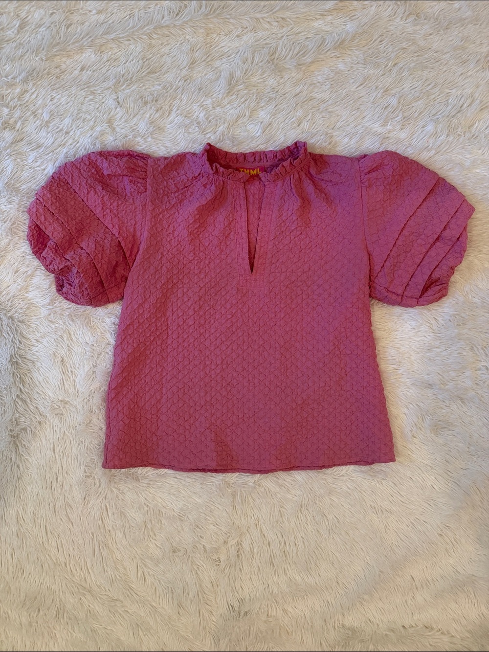 THML Pink Textured Puff Sleeve Top